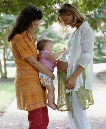 Two women and a baby