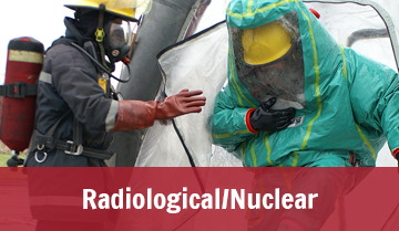 Two people in Haz mat gear with the text Radiological/Nuclear