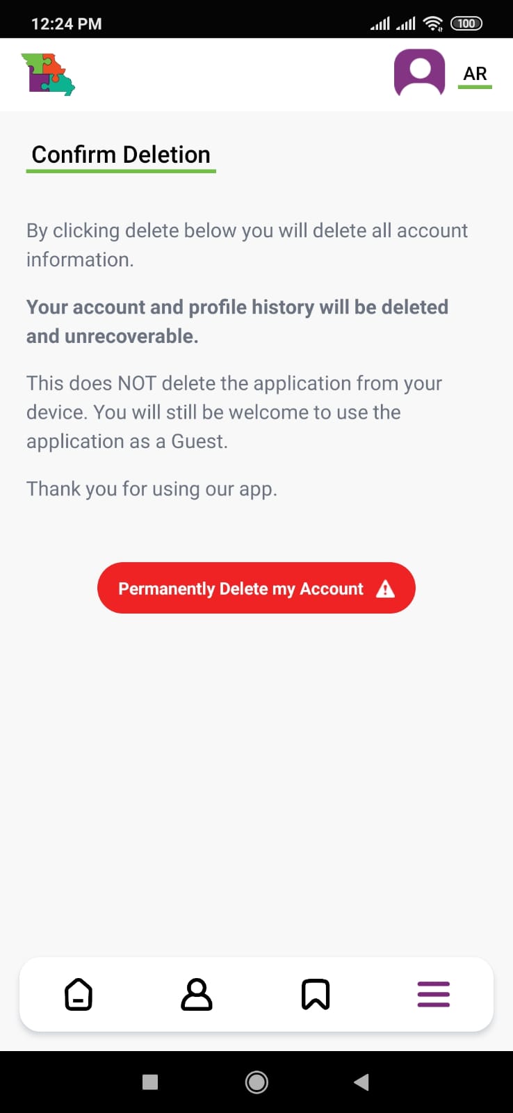confirm deletion screen