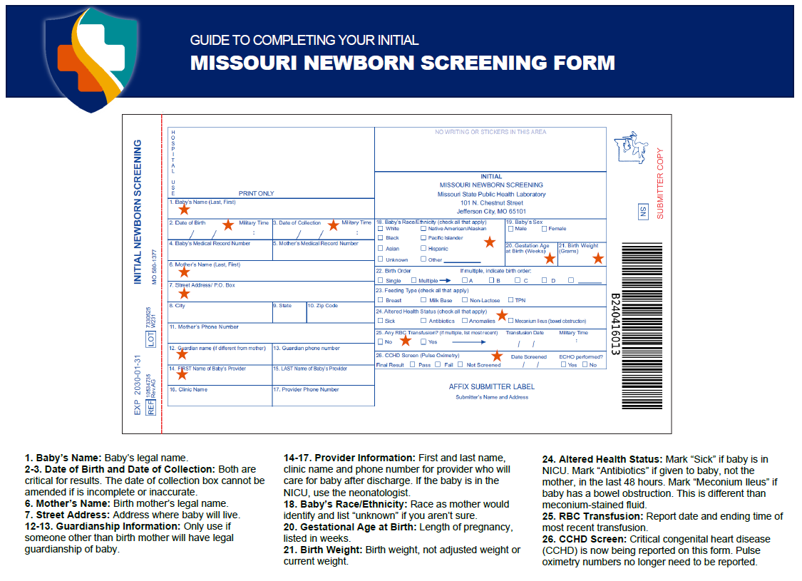 thumbnail of the Missouri Newborn Screening Form