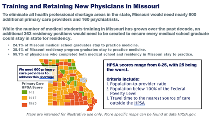 missouri map - training and retaining new physicians in Missouri