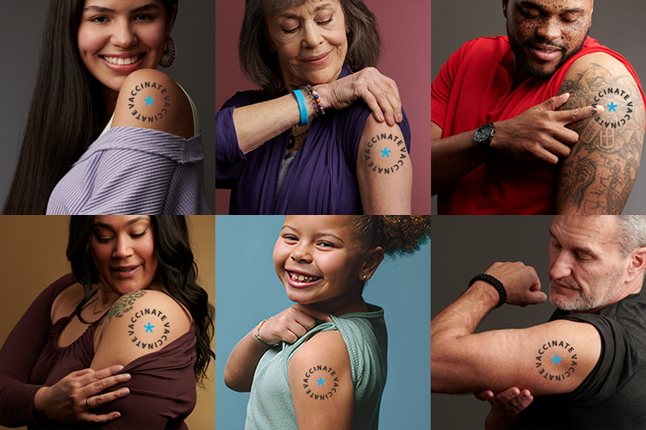 collage of people showing vaccinated arm