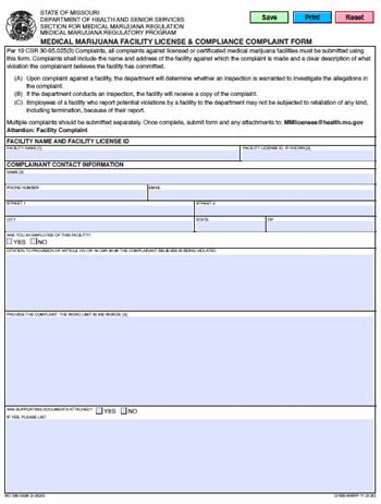 Medical Marijuana Facility License & Compliance Complaint form