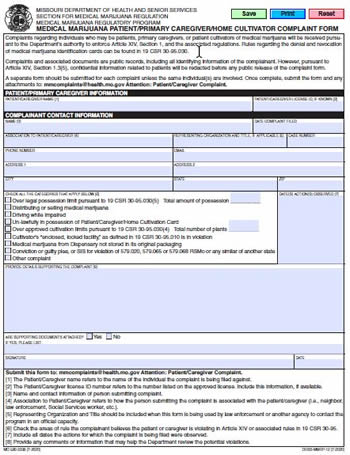 Patient/Caregiver Complaint form