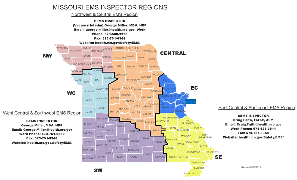 EMS Regions Map with inspector information