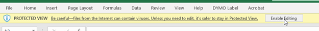 mouse cursor clicking enable editing at the top of the excel file