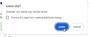 google pop-up to leave the site