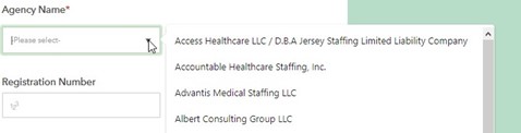 dropdown arrow with agency names to select