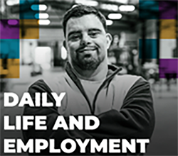 man smiling, with text Daily Life and Employment