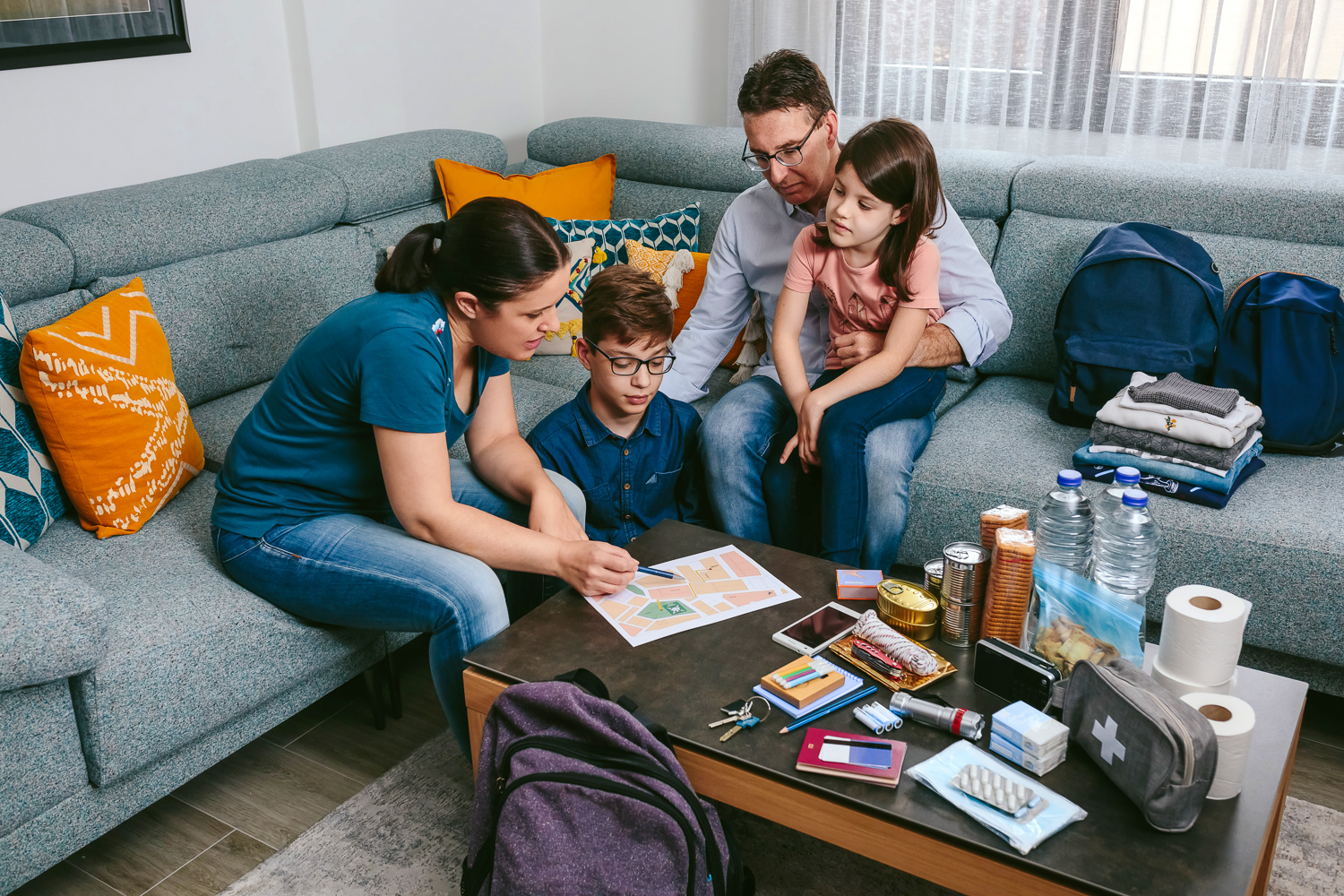 Family gathered to create a plan in the event of an emergency