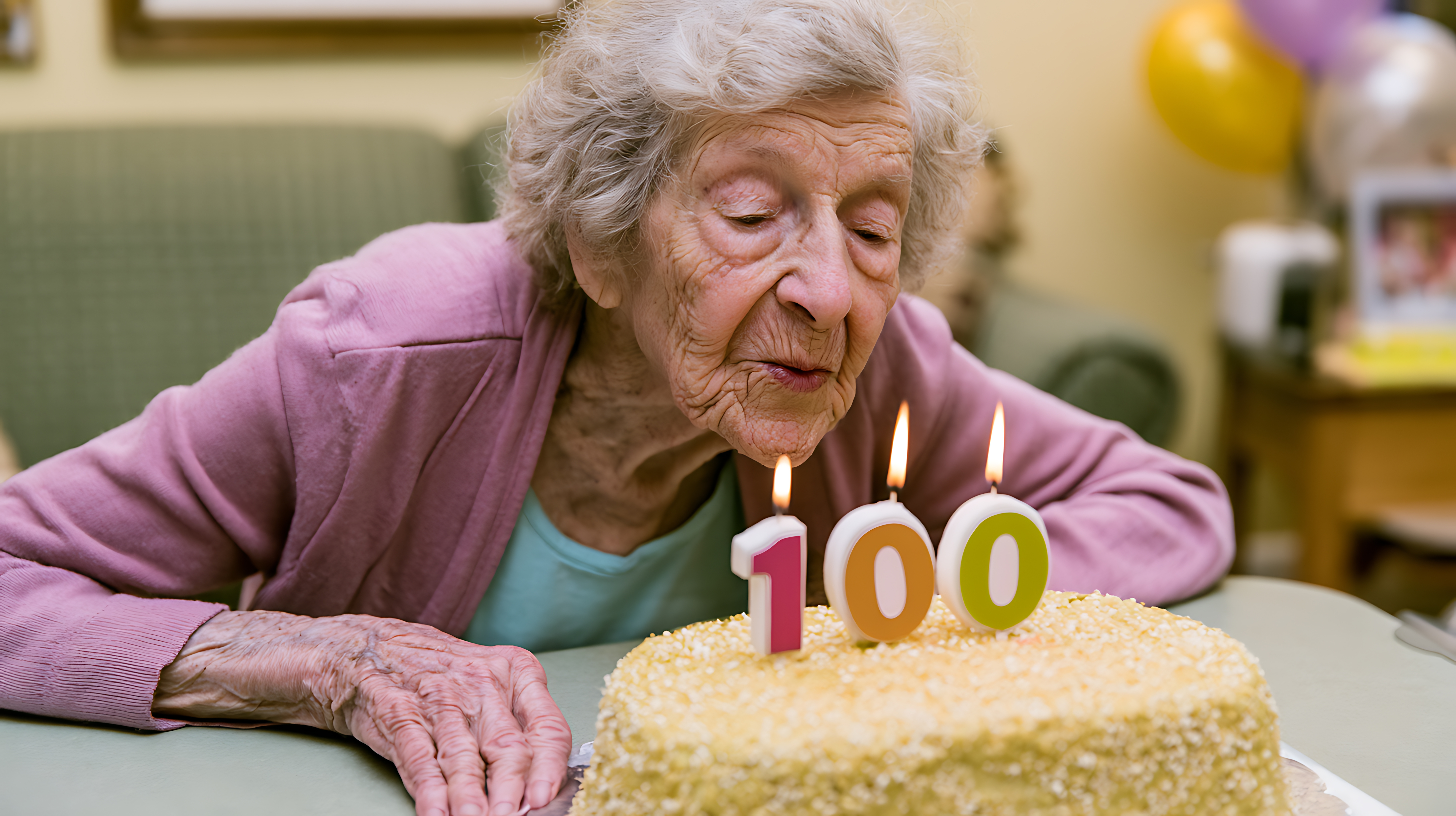 Elderly female celebrating her 100th birthday.