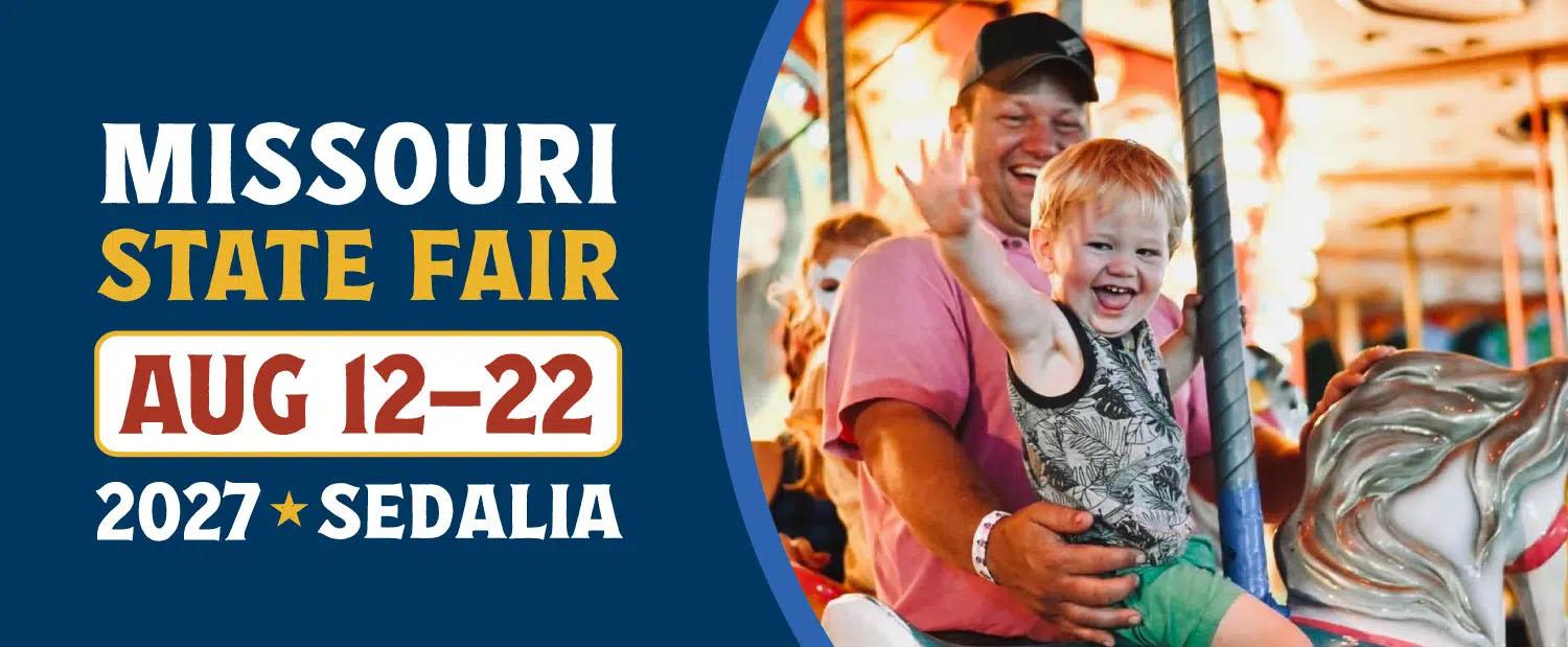 Missouri State Fair master heading with 2027 dates of August 12-22, Sedalia.