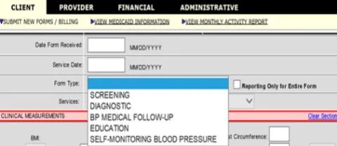 Use the dropdown box to select the appropriate form type and services