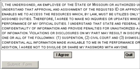 Select the I agree button and Select the Submit Form button