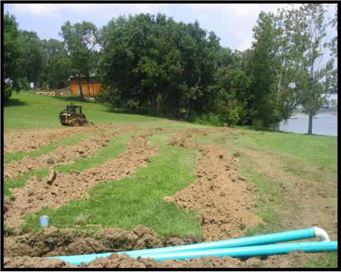 Image of dispersal trenches installed on contour.