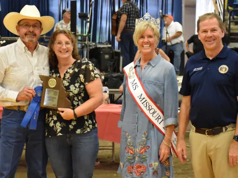 Ben Lupardus and Connie Westcott are the winners of the Two-step dance during Senior Day at the Missouri State Fair.